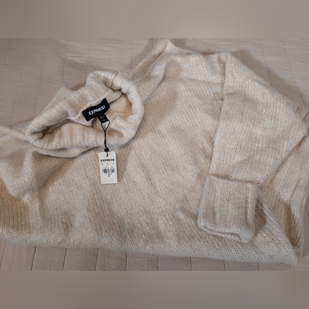 NWT Express Cream Long Sleeve Cozy Knit Dress, Women's Size XS